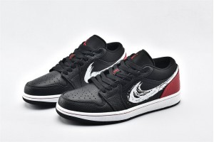 Air Jordan 1 Low Brushstroke Swoosh Black White DA4659 001 Womens And Mens Shoes  